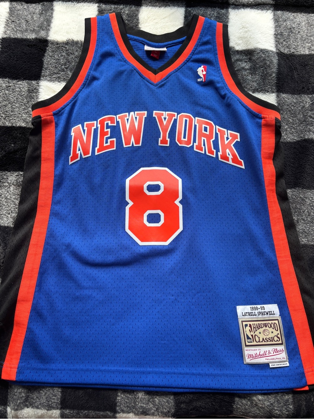Mitchell & Ness New York #8 Blue and Orange Hardwood Classics Jersey